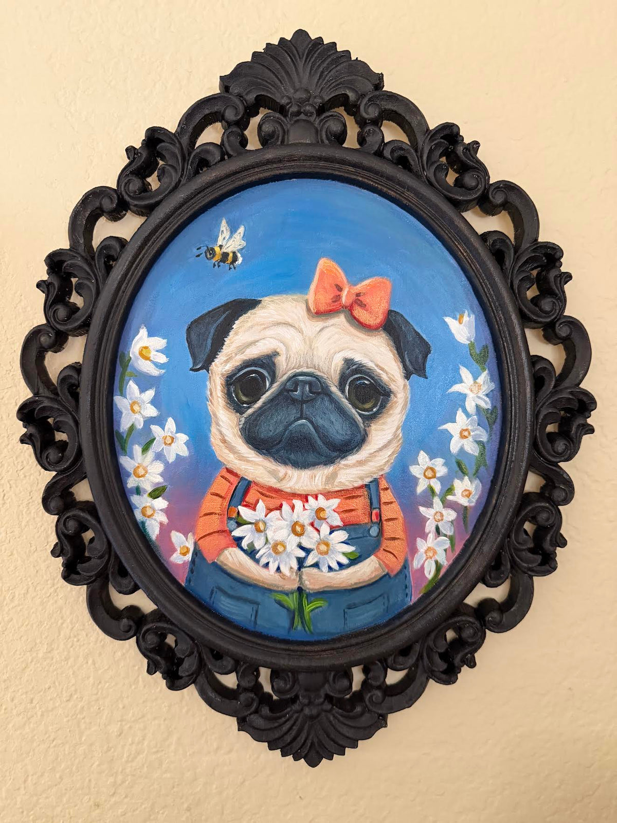 Penelope's Garden | Original Painting | Hand Painted Dog Art on Framed Wood Panel | One of a Kind Storybook Wall Art 11x15"