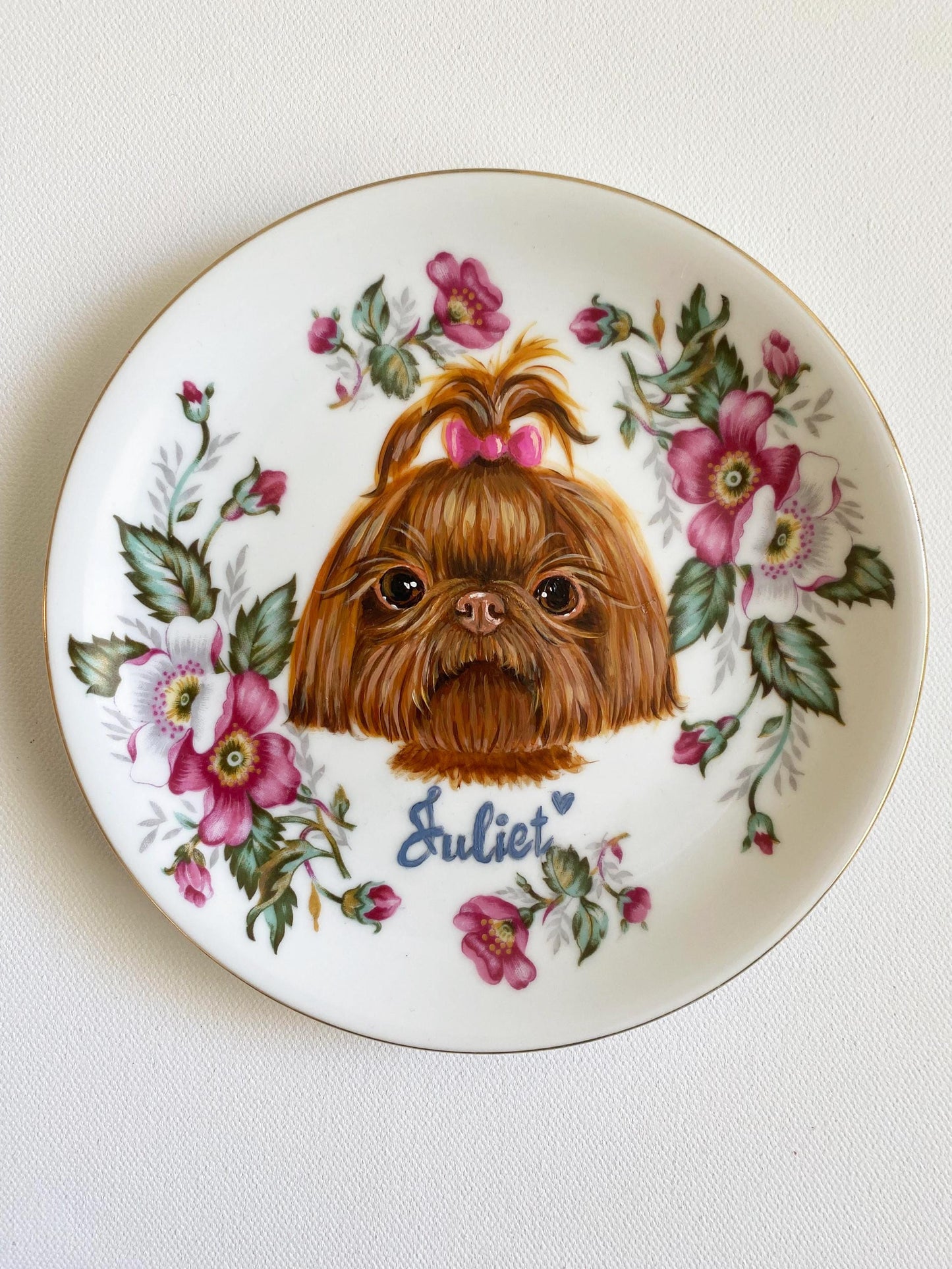 Custom Hand-Painted Dog Portrait on a Vintage Plate, Royal Bayreuth, Medium, 7-8"