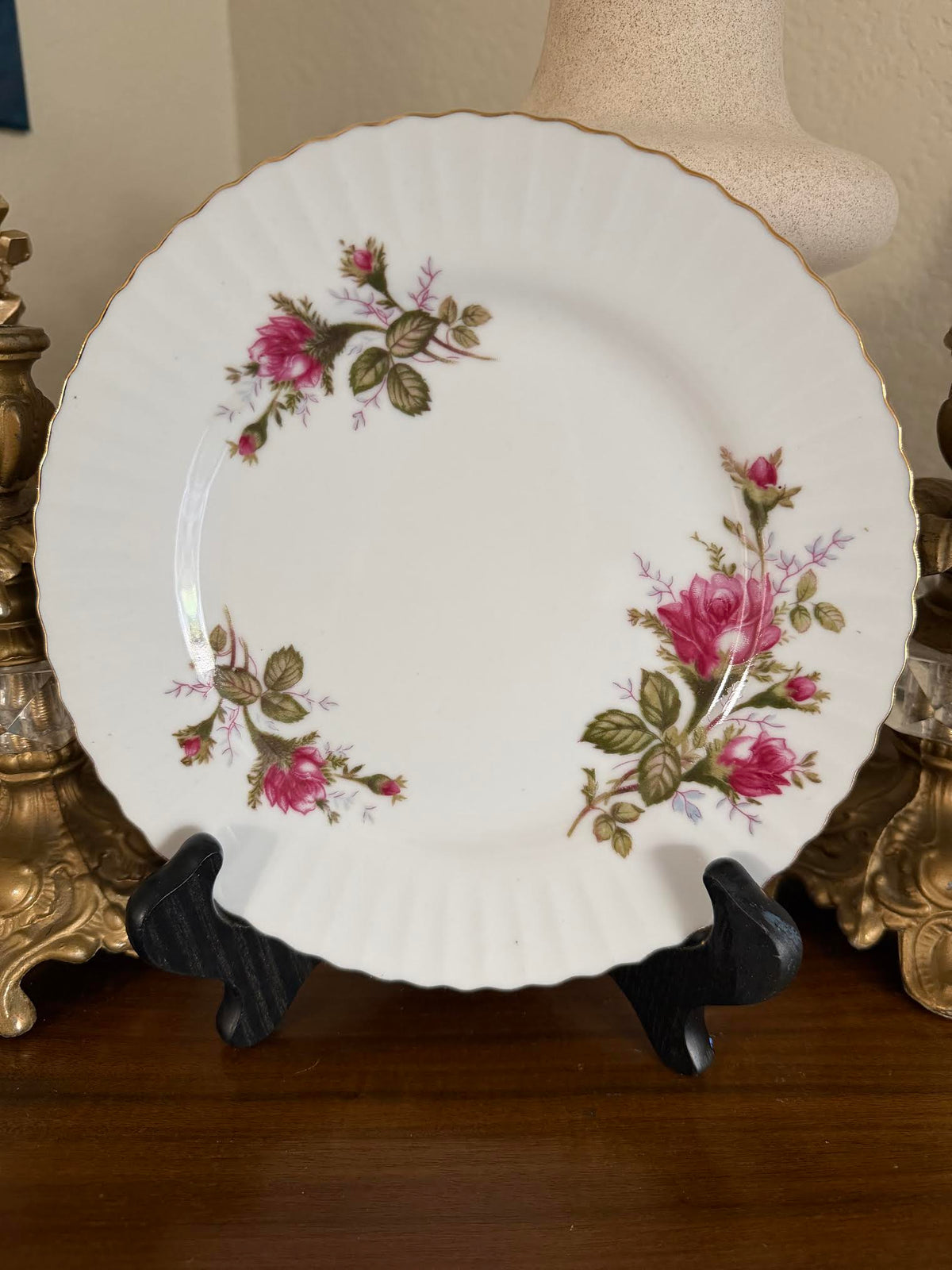 Custom Hand-Painted Dog Portrait on a Vintage Plate, Royal Rose, Medium 8"