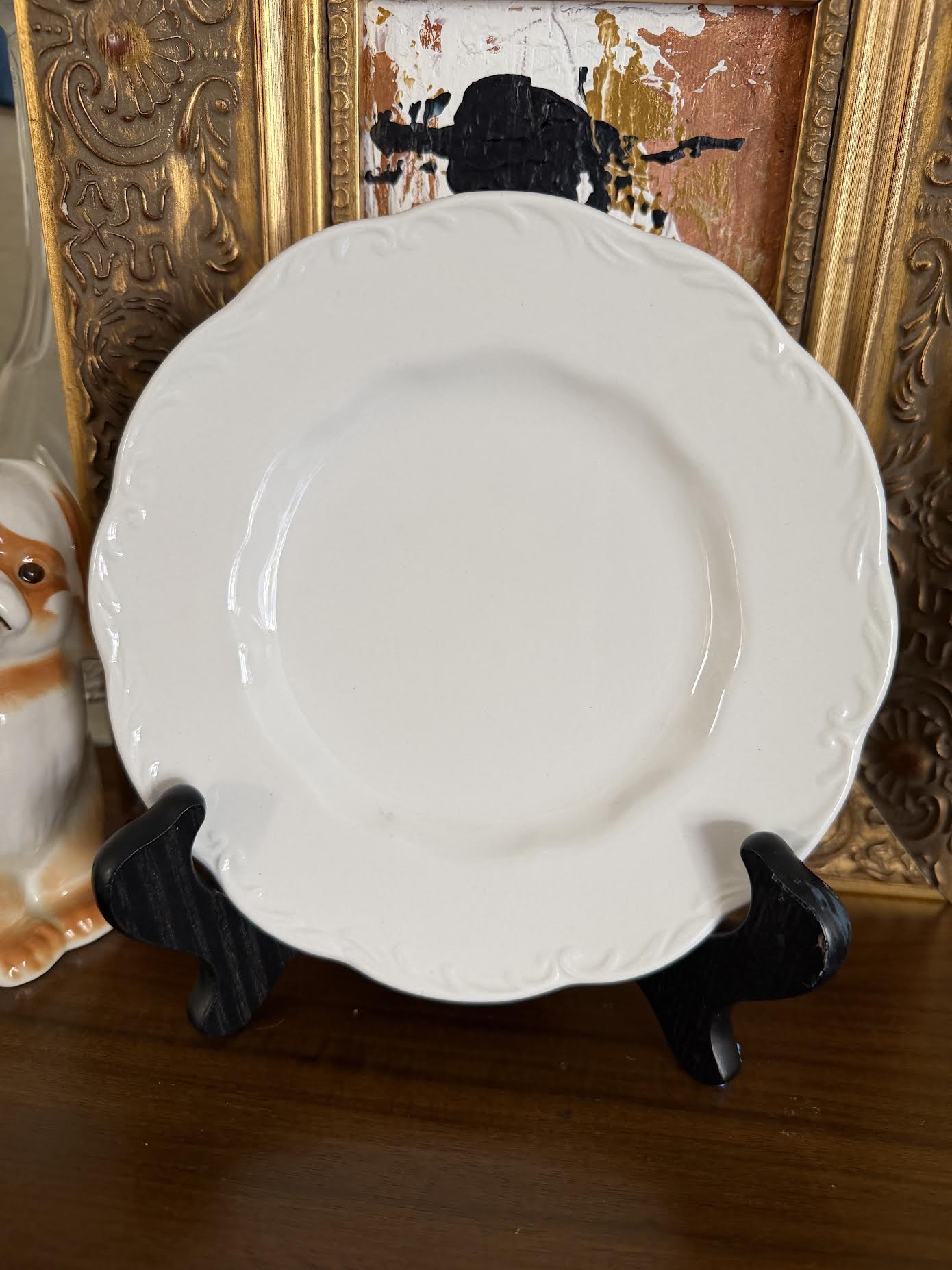 Custom Hand-Painted Dog Portrait on a Vintage Plate, white scallop , 6.5"