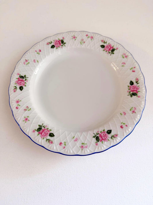 Custom Hand-Painted Dog Portrait on a Vintage Plate, Rose lattice ,  med. size 7.5"