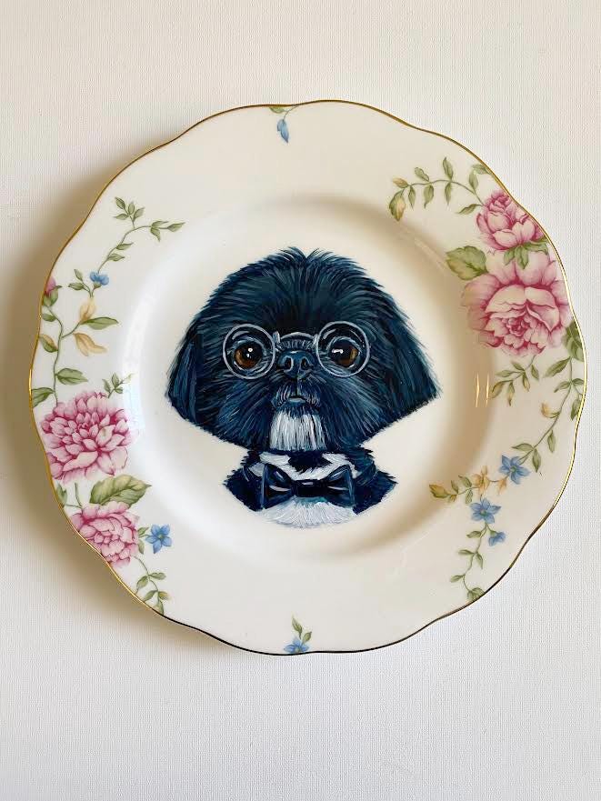 Oscar the Shih Tzu | Hand Painted Storybook Pet Plate, Whimsical Dog Portrait, One of a Kind Art