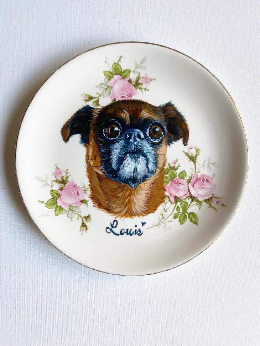 Custom Hand-Painted Dog Portrait on a Vintage Plate, Gloria, small 6"