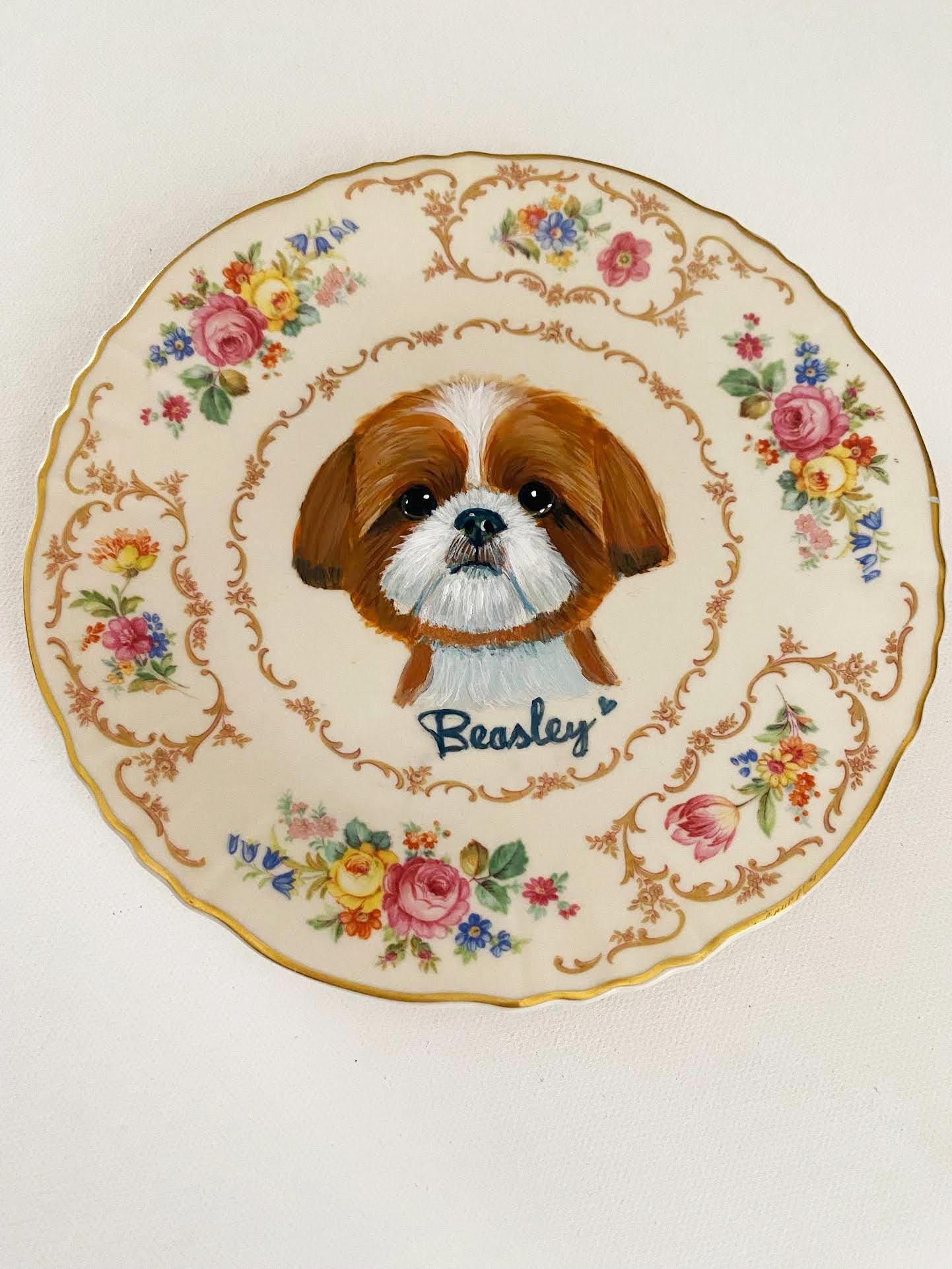 Custom Hand-Painted Dog Portrait on a Vintage Plate, Rosey, small 6"