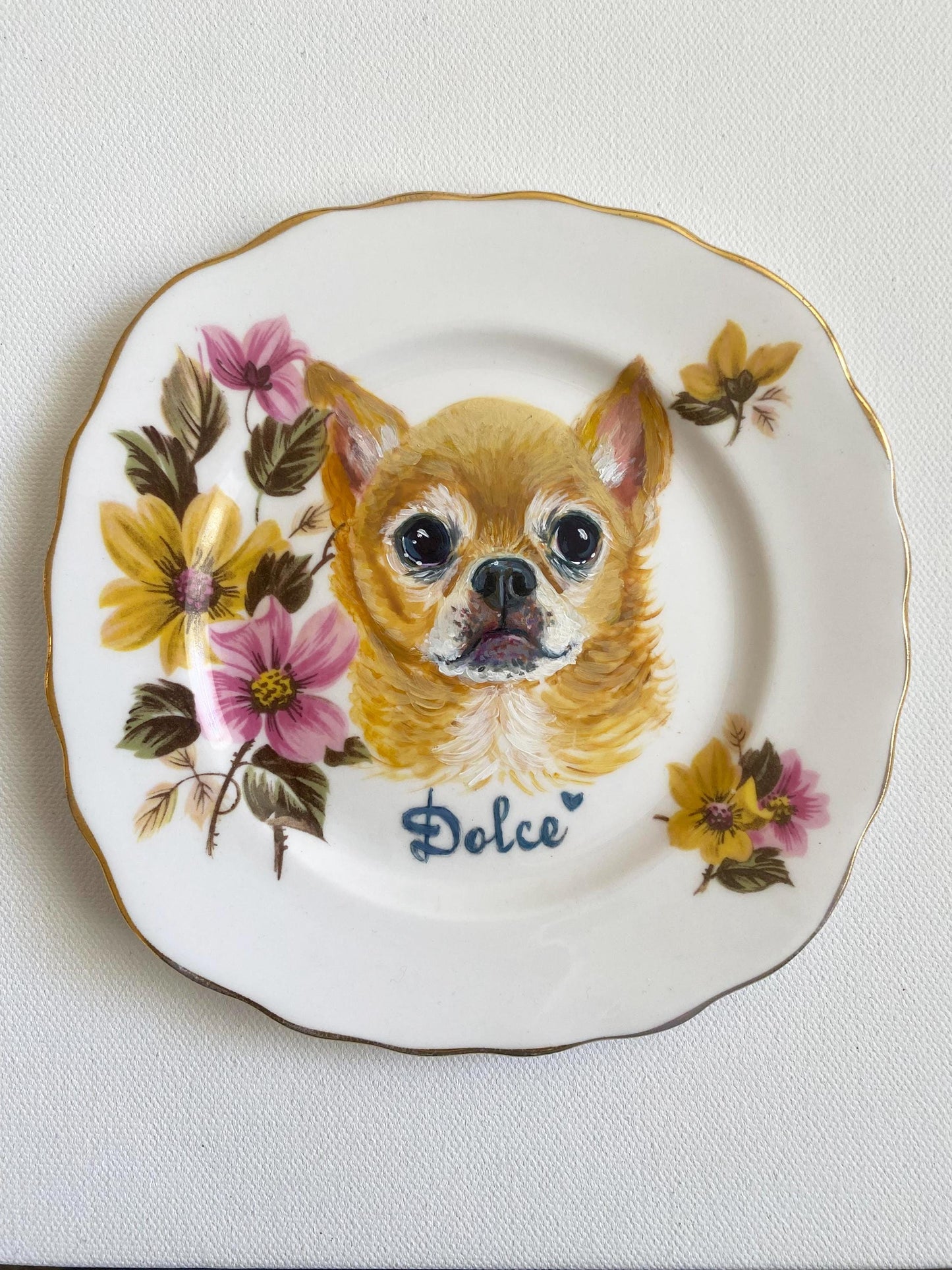 Custom Hand-Painted Dog Portrait on a Vintage Plate, Royal Bayreuth, Medium, 7-8"