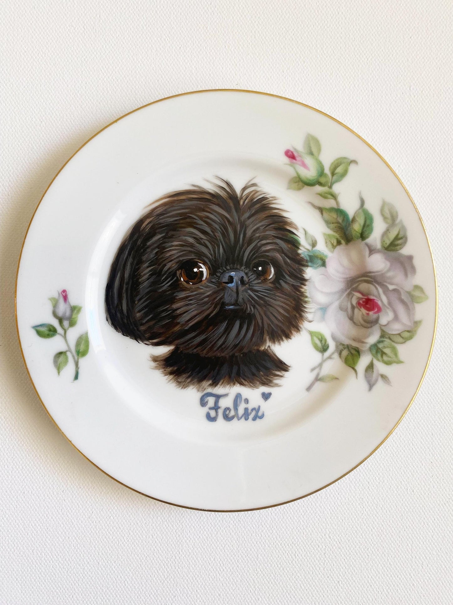 Custom Hand-Painted Dog Portrait on a Vintage Plate, Heatherwood, small 6" med. 7.5"