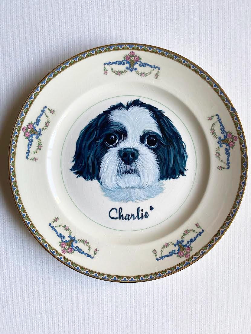 Custom Hand-Painted Dog Portrait on a Vintage Plate, Bavaria, small 6"
