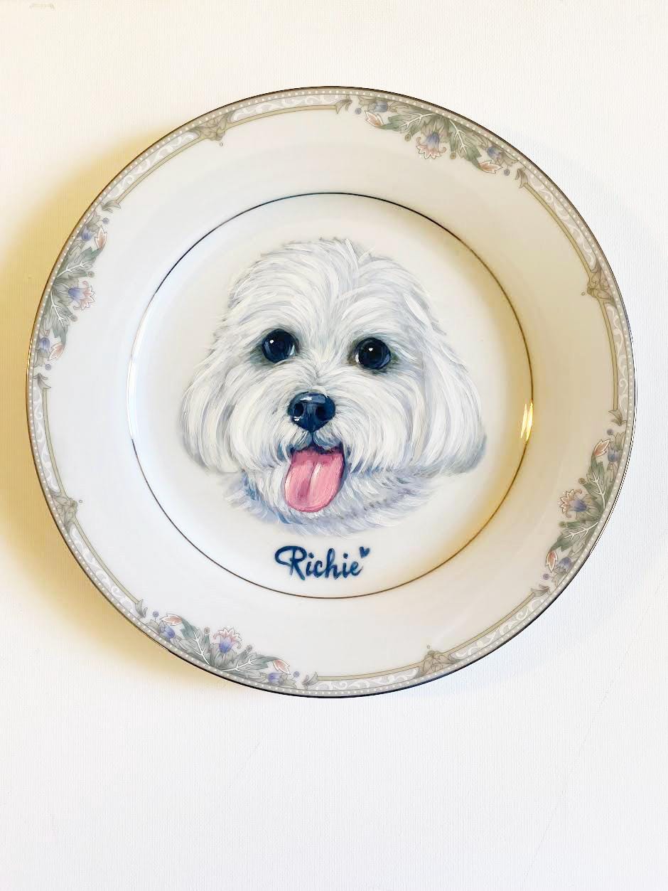 Custom Hand-Painted Dog Portrait on a Vintage Plate, Heatherwood, small 6" med. 7.5"
