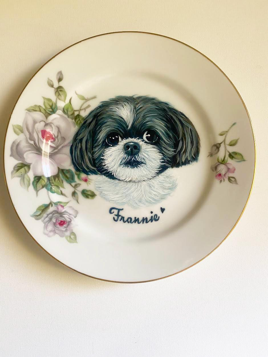 Custom Hand-Painted Dog Portrait on a Vintage Plate, Rosey, small 6"