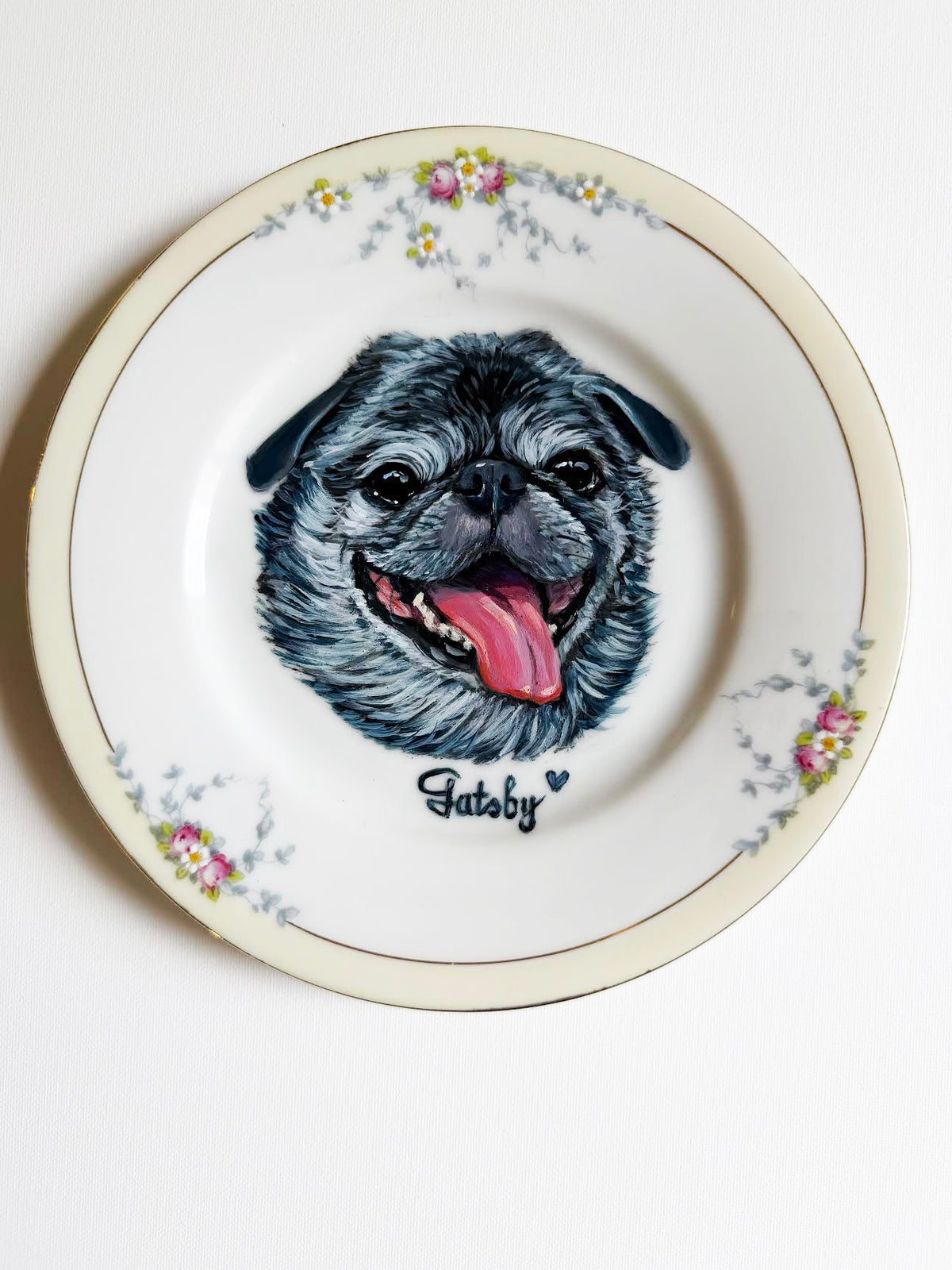 Custom Hand-Painted Dog Portrait on a Vintage Plate, Dainty Bavarian, small 6" med. 7.5"