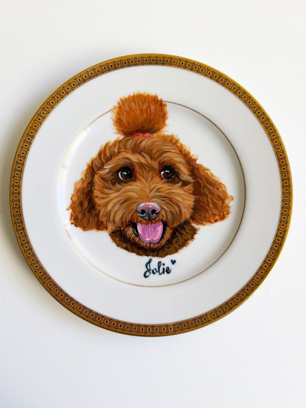 Custom Hand-Painted Dog Portrait on a Vintage Plate, Brantley gold rim, small 6" med. 7.5"