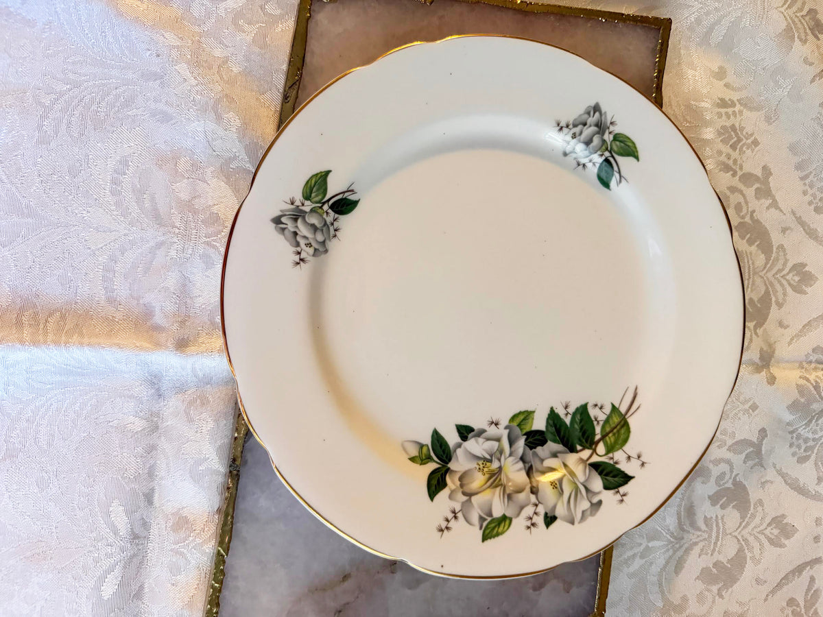 Custom Hand-Painted Dog Portrait on a Vintage Plate, silver cluster roses, Medium 8"