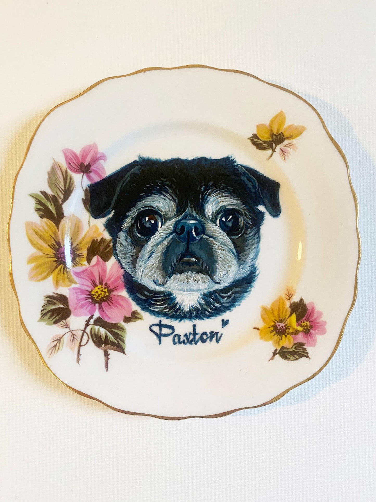 Custom Hand-Painted Dog Portrait on a Vintage Plate, Rosey, small 6"