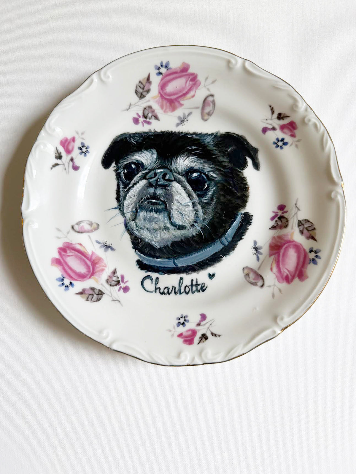 Custom Hand-Painted Dog Portrait on a Vintage Plate, Rosey, 6" small
