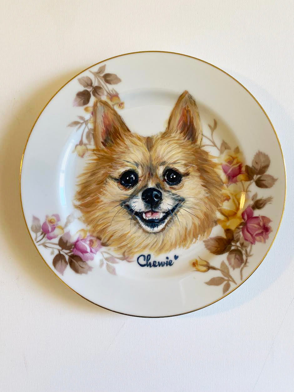 Custom Hand-Painted Dog Portrait on a Vintage Plate, Gloria, 6" small