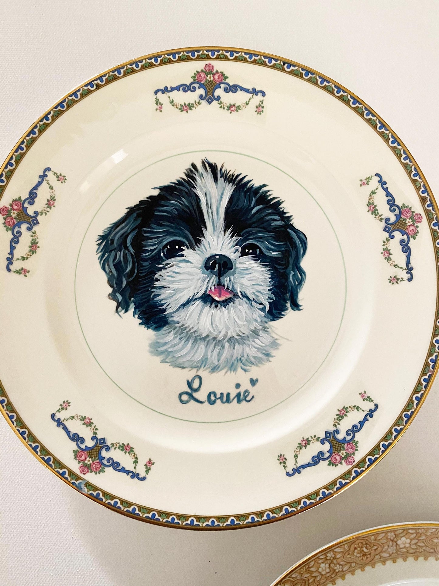 Custom Hand-Painted Dog Portrait on a Vintage Plate, Royal Bayreuth, Medium, 7-8"