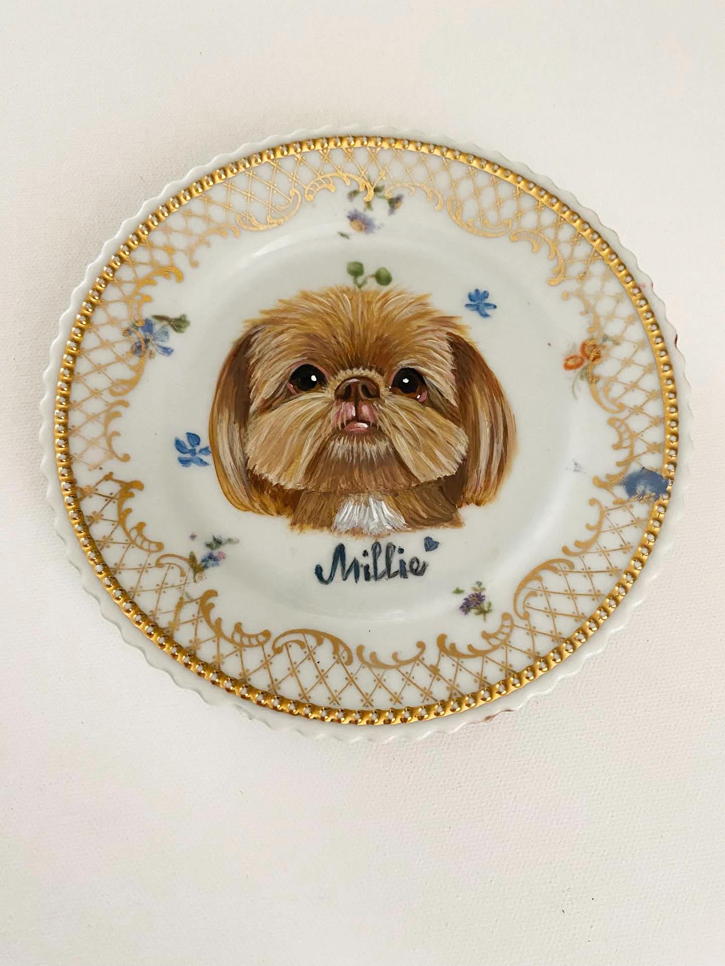 Custom Hand-Painted Dog Portrait on a Vintage Plate, Royal Bayreuth, Medium, 7-8"