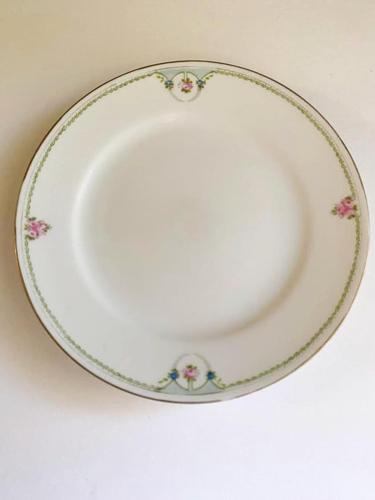 Custom Hand-Painted Dog Portrait on a Vintage Plate, Green border w/ roses, size 7.5"