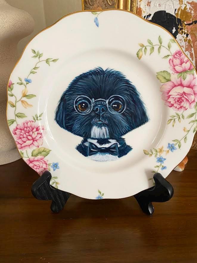 Oscar the Shih Tzu | Hand Painted Storybook Pet Plate, Whimsical Dog Portrait, One of a Kind Art