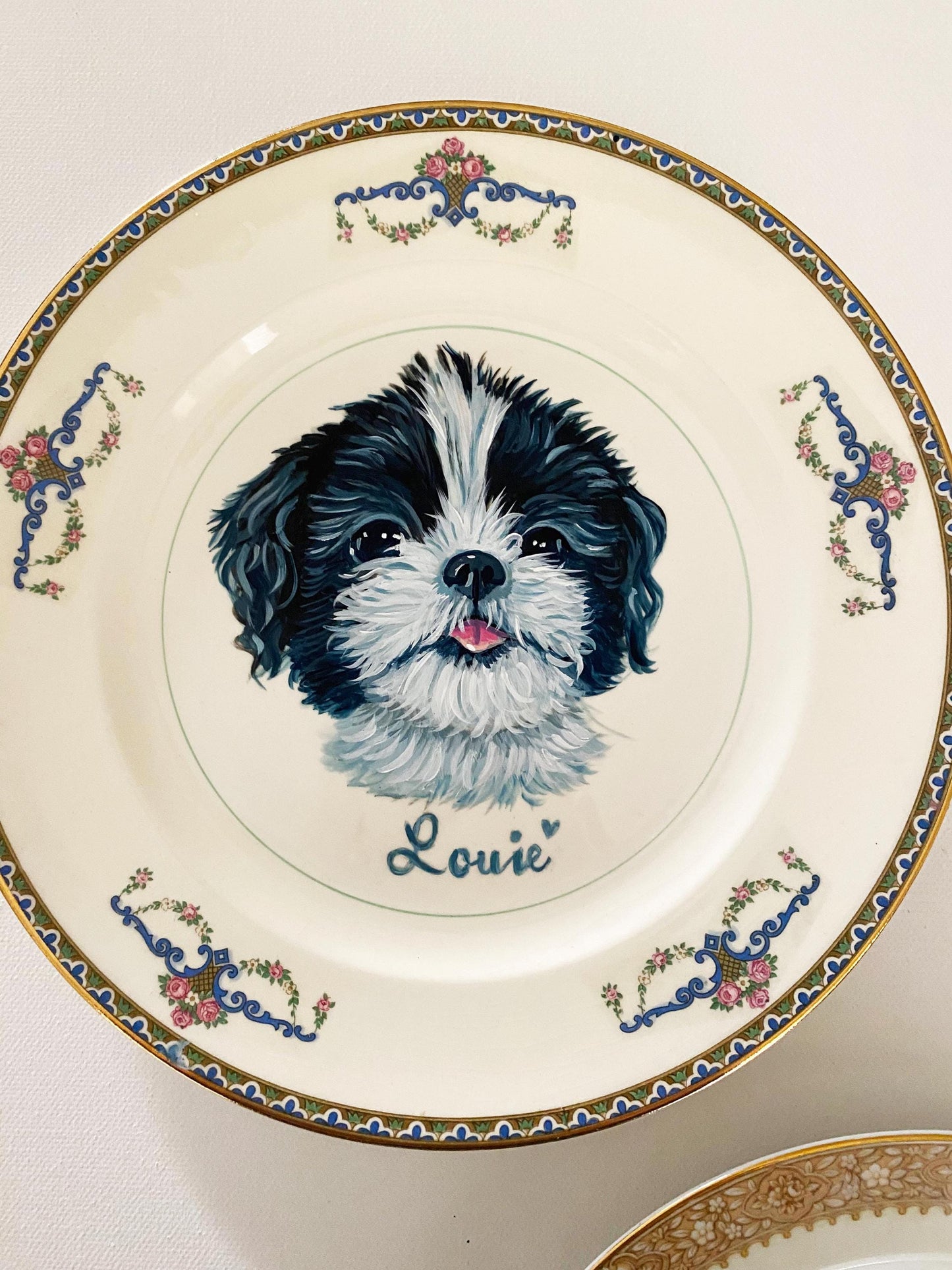 Custom Hand-Painted Dog Portrait on a Vintage Plate, Heatherwood, small 6" med. 7.5"