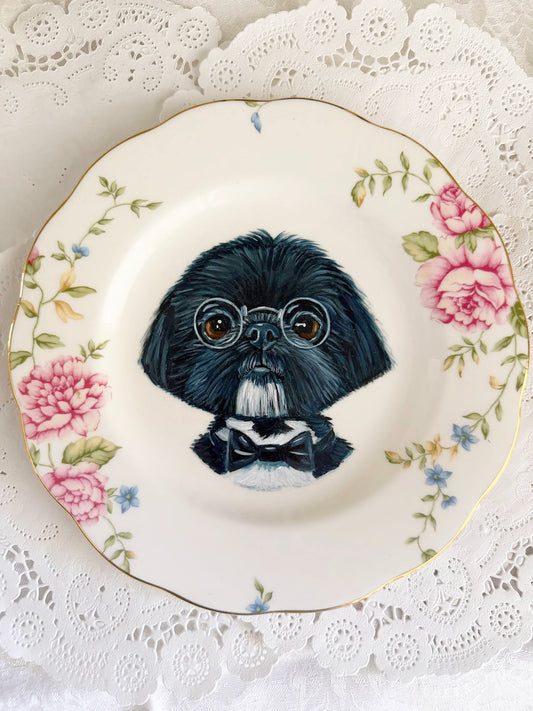 Oscar the Shih Tzu | Hand Painted Storybook Pet Plate, Whimsical Dog Portrait, One of a Kind Art
