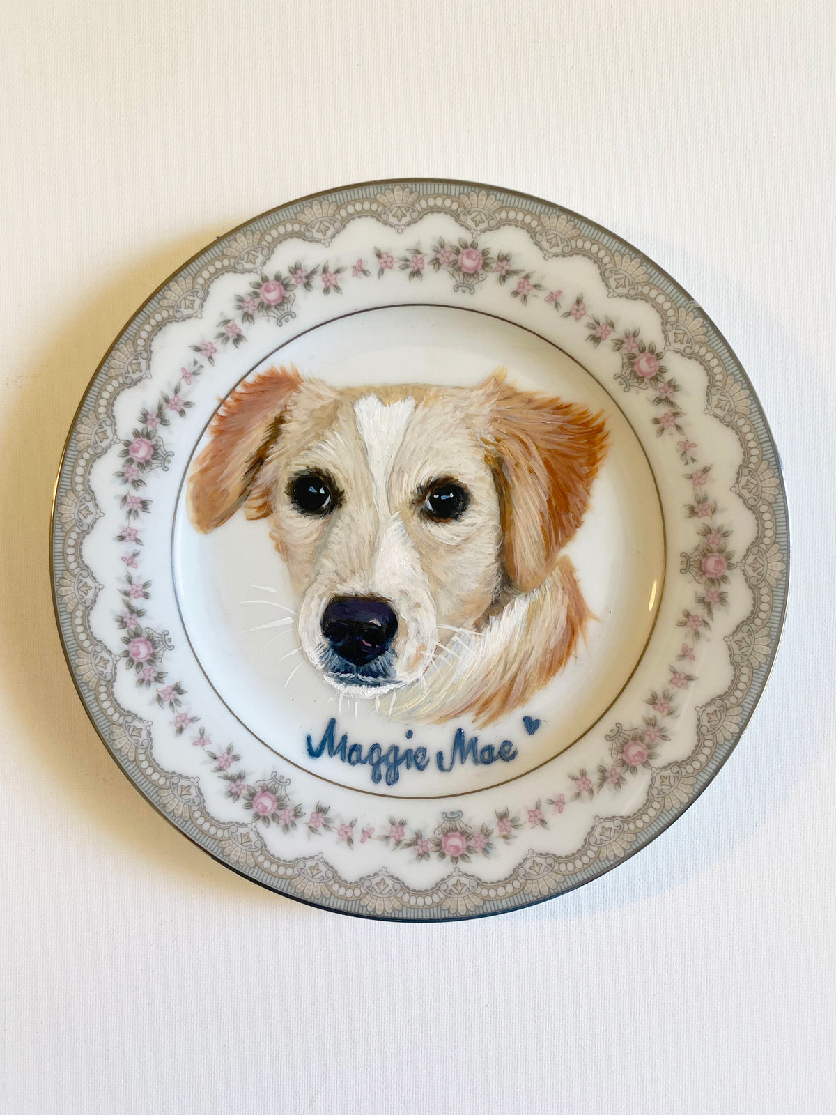 Custom Hand-Painted Dog Portrait on a Vintage Plate, Dainty Bavarian, small 6" med. 7.5"