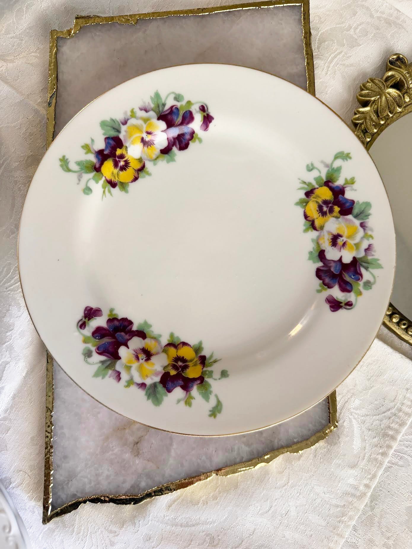 Custom Hand-Painted Dog Portrait on a Vintage Plate, Pansy delight, Medium 8"