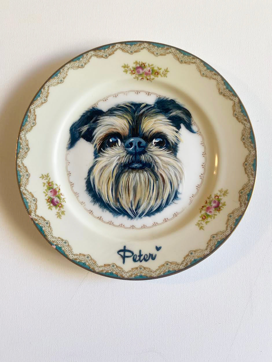 Custom Hand-Painted Dog Portrait on a Vintage Plate, Rosey, 6" small