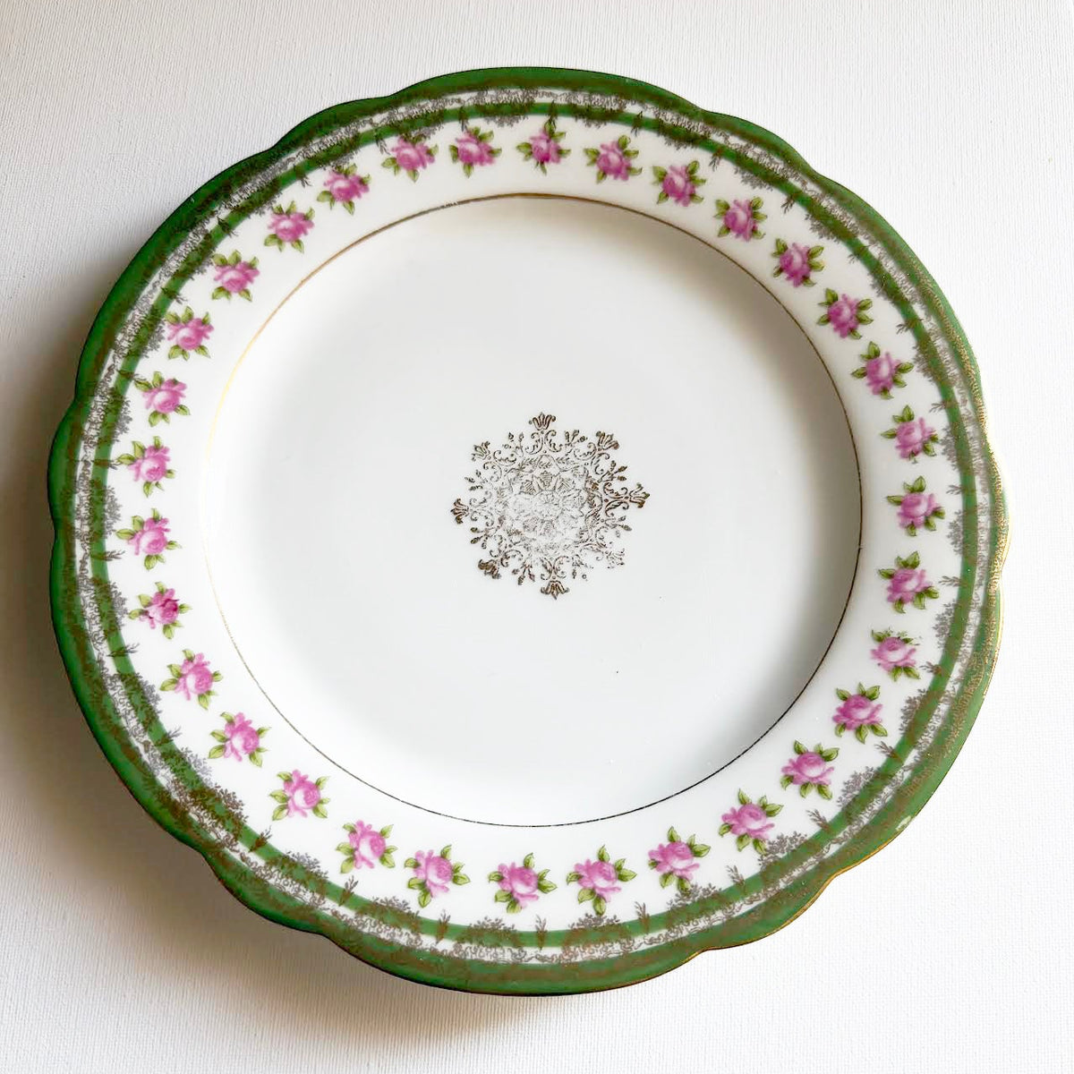 Custom Hand-Painted Dog Portrait on a Vintage Plate, Pink Rose Garland, Medium 8"