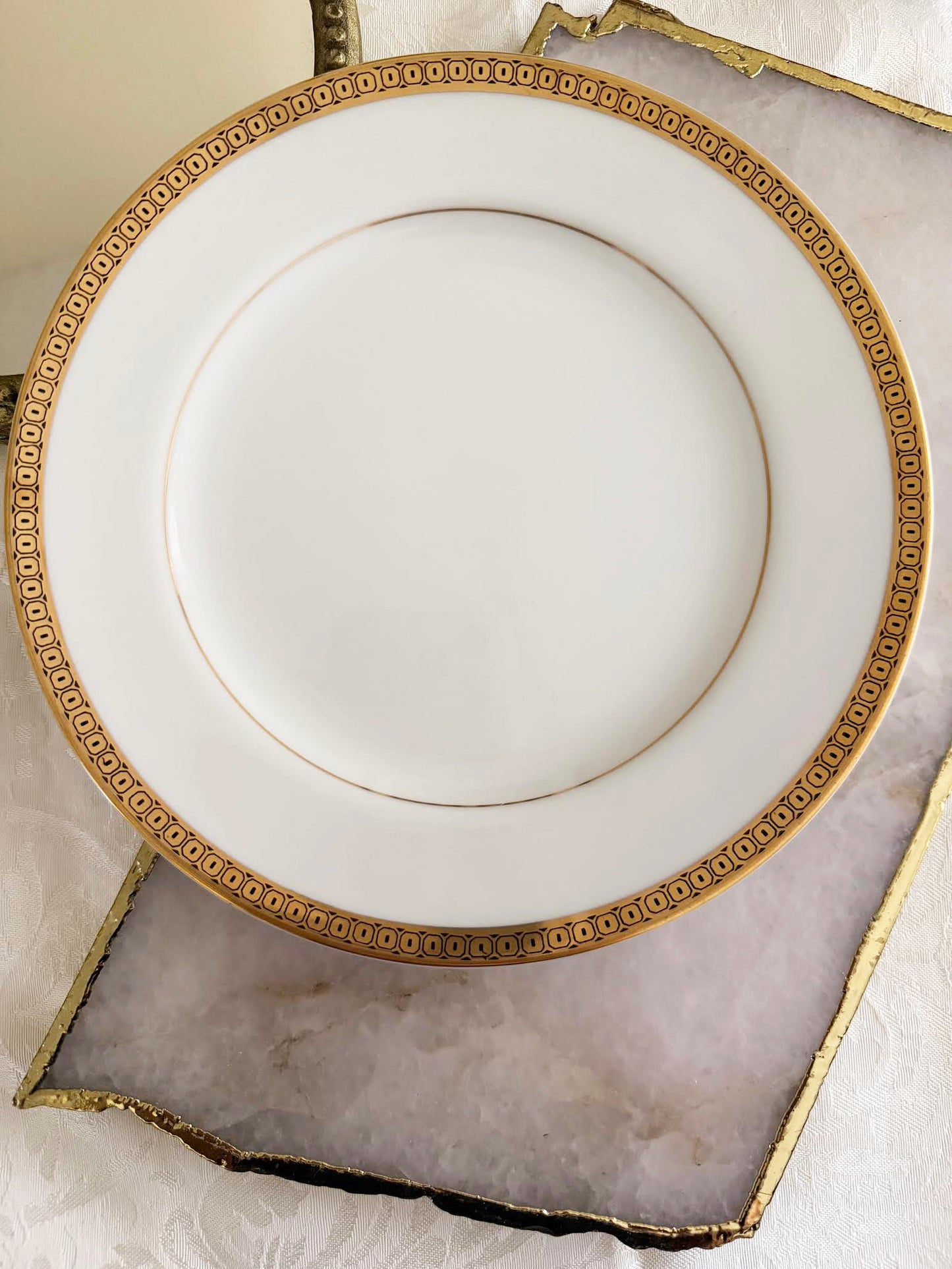 Brantley Gold Rim plate on marble tray