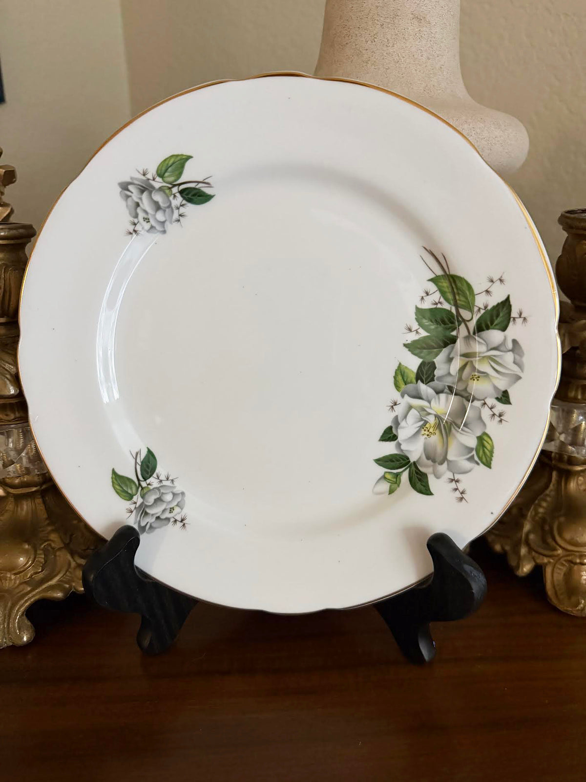 Custom Hand-Painted Dog Portrait on a Vintage Plate, silver cluster roses, Medium 8"