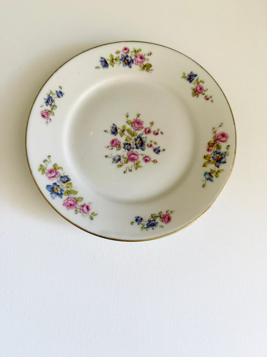 Custom Hand-Painted Dog Portrait on a Vintage Plate, Little Bouquet plate small 6" size, Med. 7  1/2 "