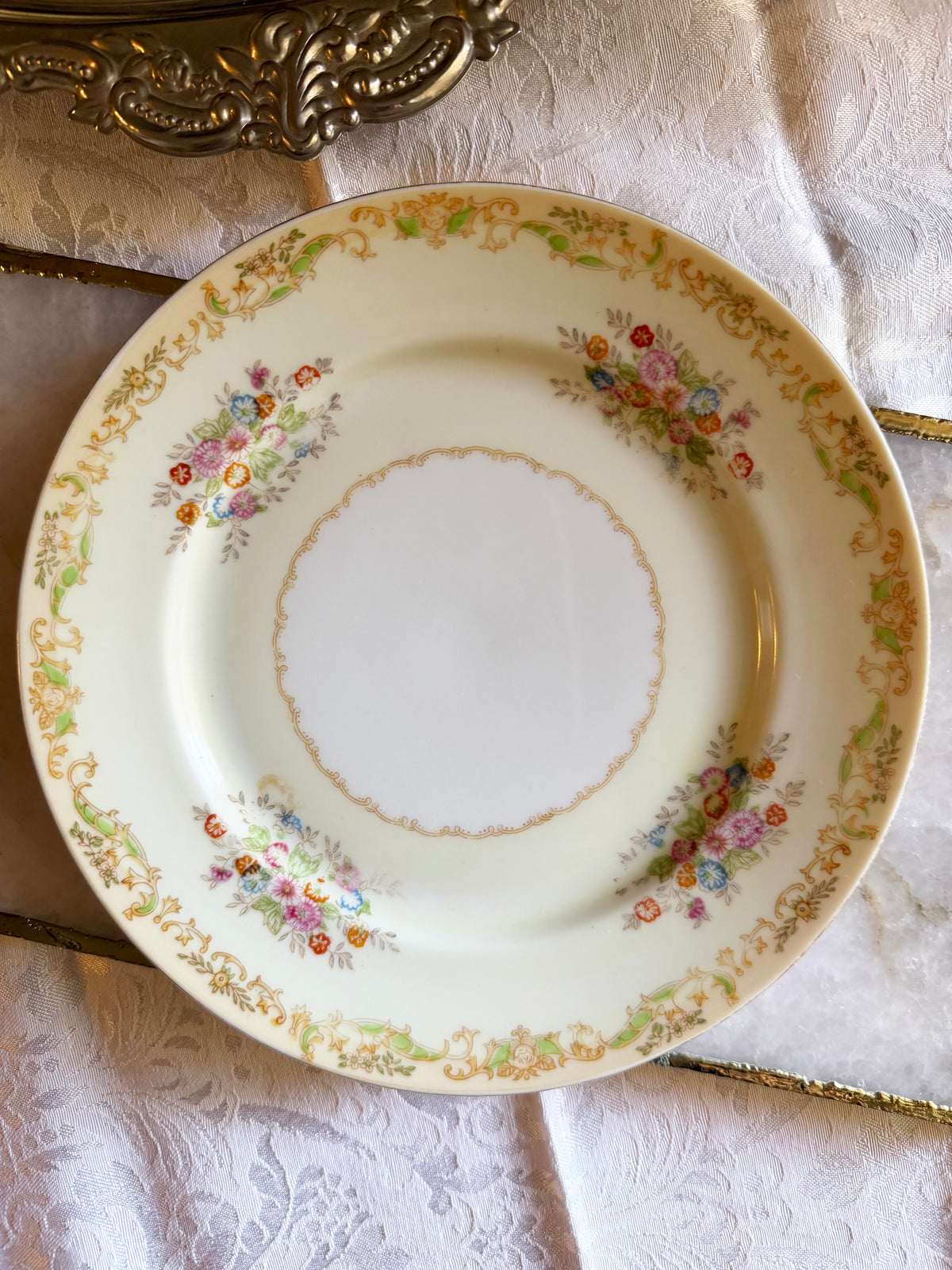 Custom Hand Painted Dog Portrait on Vintage Plate, Topaz floral, 7.5" medium