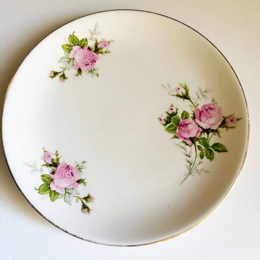 Custom Hand-Painted Dog Portrait on a Vintage Plate, vintage roses, Medium 8"