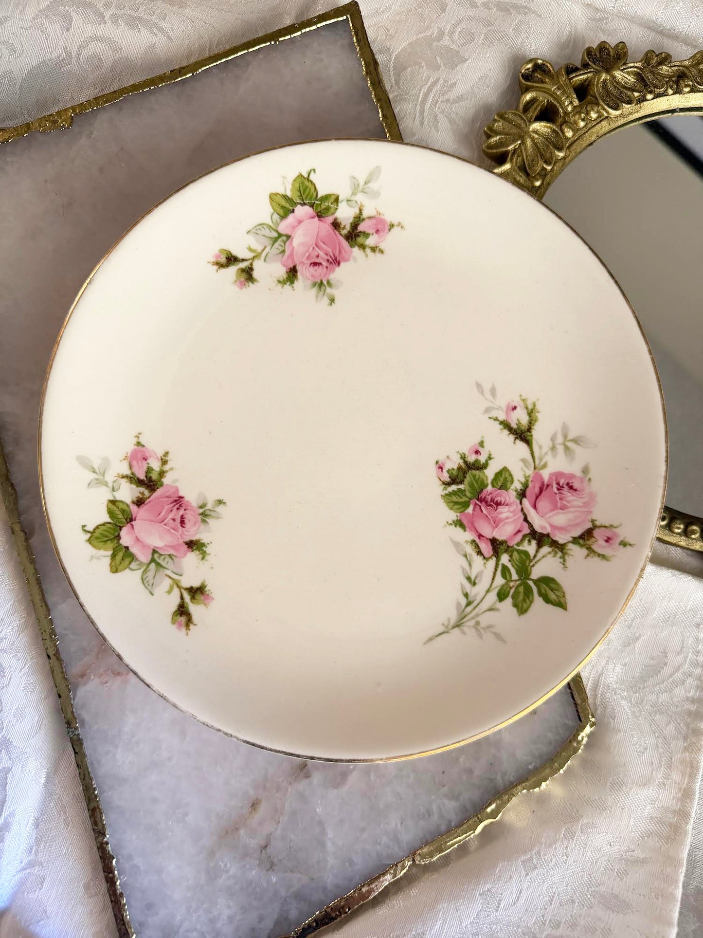 Custom Hand-Painted Dog Portrait on a Vintage Plate, vintage roses, Medium 8"