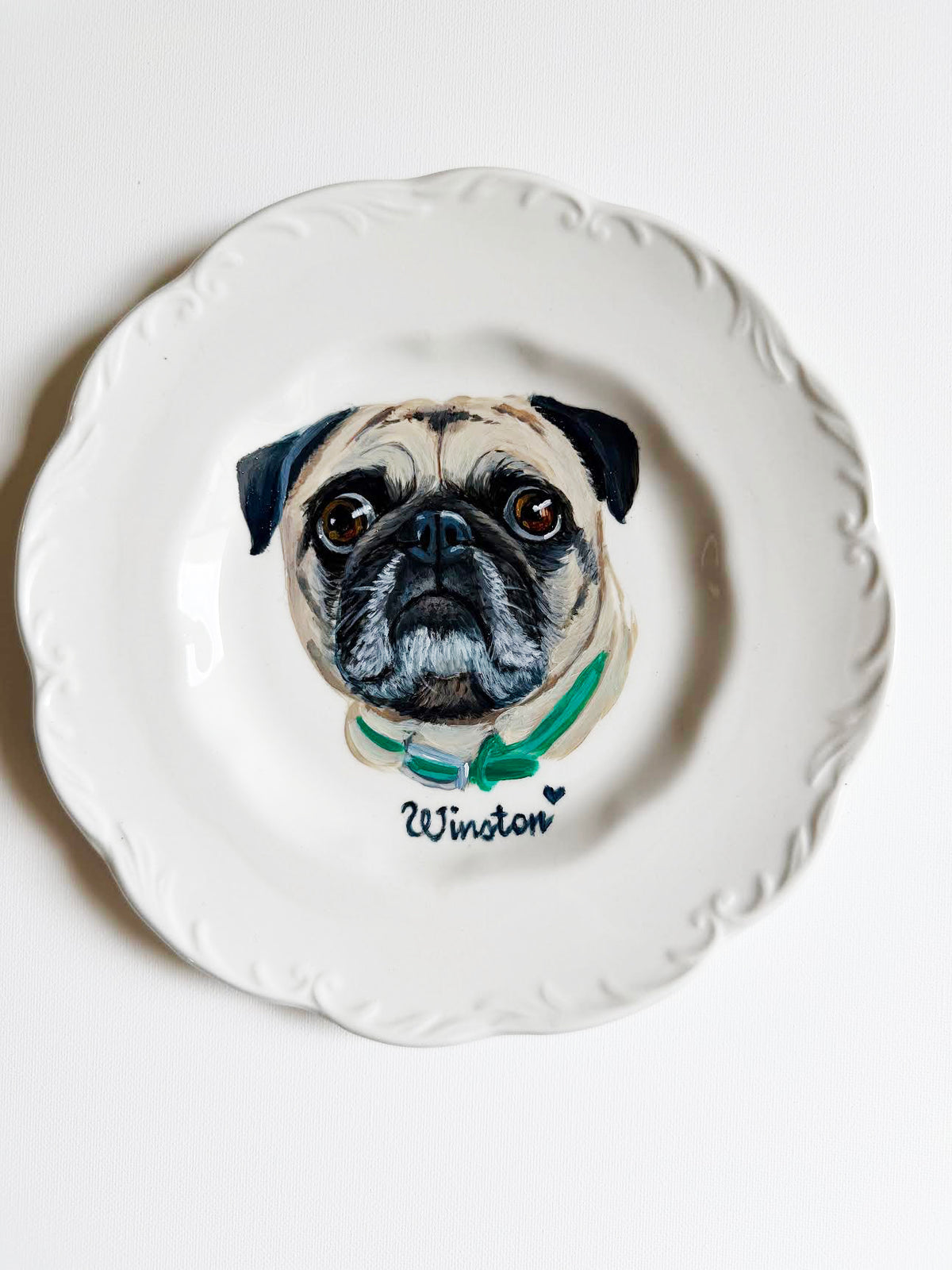 Custom Hand-Painted Dog Portrait on a Vintage Plate, white scallop , small 6.5"